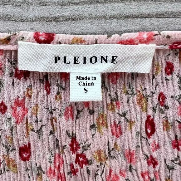 Pleione Womens Pink Blush Rust Ditsy Smocked Babydoll‎ Short Sleeve Blouse - Picture 2 of 7